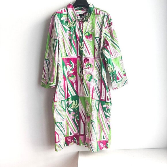 Talbots Colourful Green Pink Shirt Midi Dress 18 - Picture 2 of 11